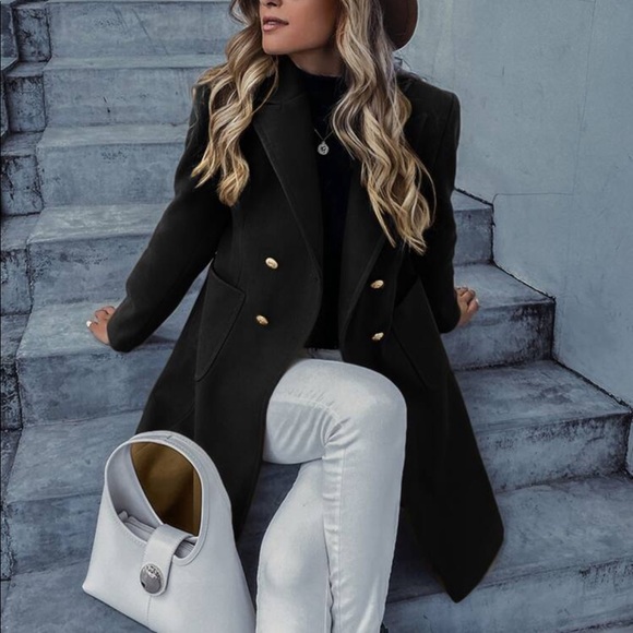 Elegant Classic Button Double Breast Pea Coat Jacket Outwear - Picture 13 of 17